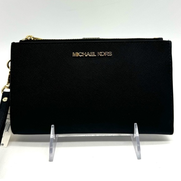Michael Kors Large Double Zip Wallet Black/Gold - Picture 1 of 7